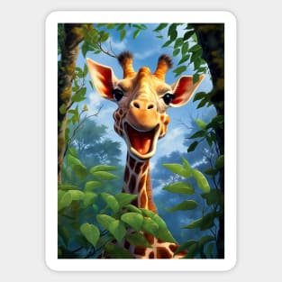 Cute Funny Happy Giraffe Jungle Portrait Sticker